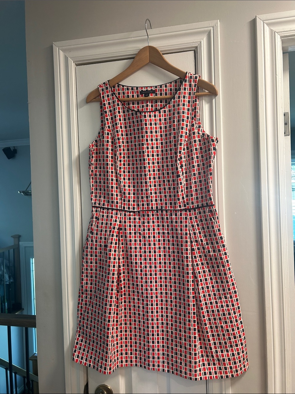 Tommy Hilfiger Women Red Casual Dress 10 Checkered Blue Red